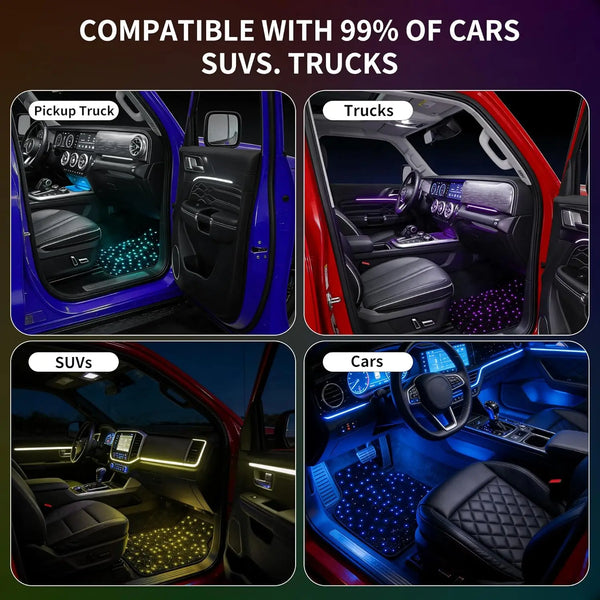 4 tapis de sol Starlight, tapis de voiture à LED, tapis lumineux au design ciel étoilé, tapis Starlight universels antidérapa