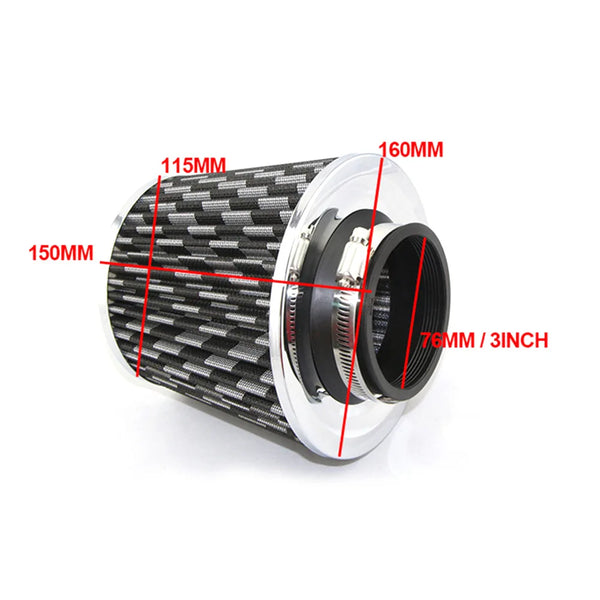 Kit de filtre à air froid à haut débit universel 76 mm (3 pouces) pour voiture modifiée, avec tuyau d'admission en aluminium,