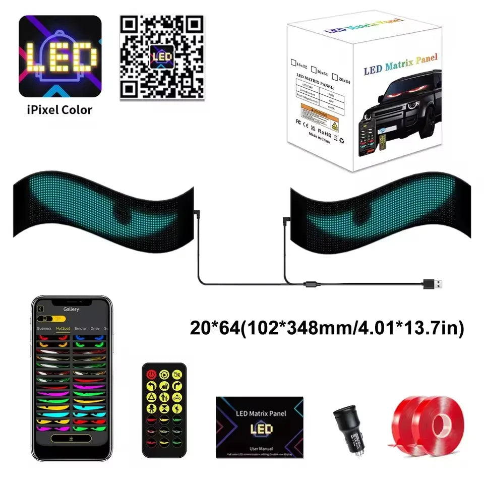 Panneau LED Animé Devil Eyes USB pour Pare-Brise – Éclairage LED | OURANE.COM