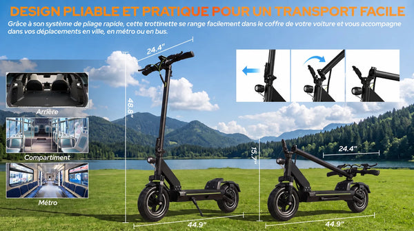 Todimart D6 Trottinette Électrique Adulte 10 Pouces, Vitesse Maximale, Pneus Tout-Terrain avec Amortisseurs, Propulsion Arriè